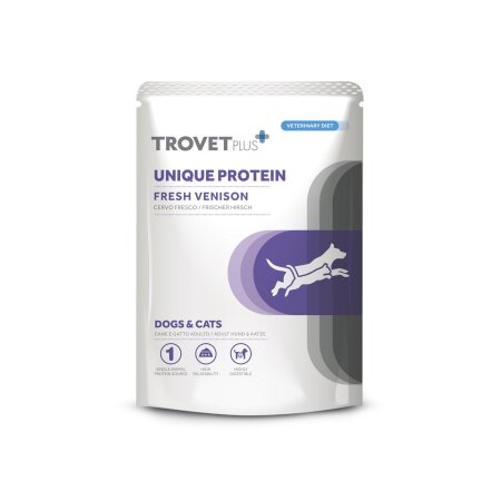 Trovet Plus Nassfutterbeutel Hund/Katze Unique Protein frischer Hirsch 300g *MHD 19.09.2024*